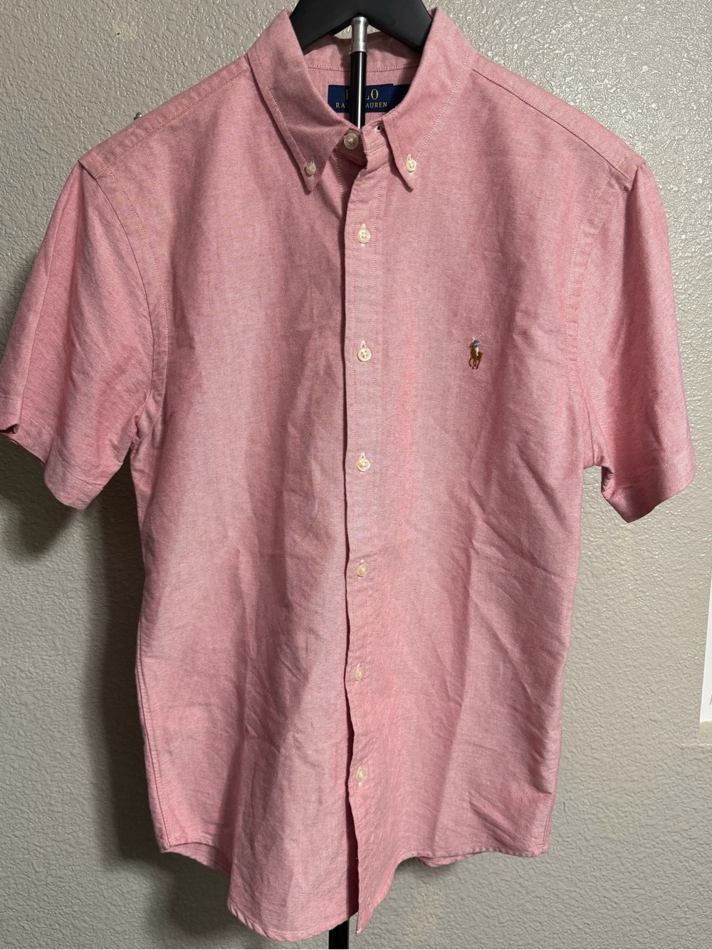 Polo Ralph Lauren Pink/Red Short Sleeve Oxford Button Down Shirt - Men's M Slim